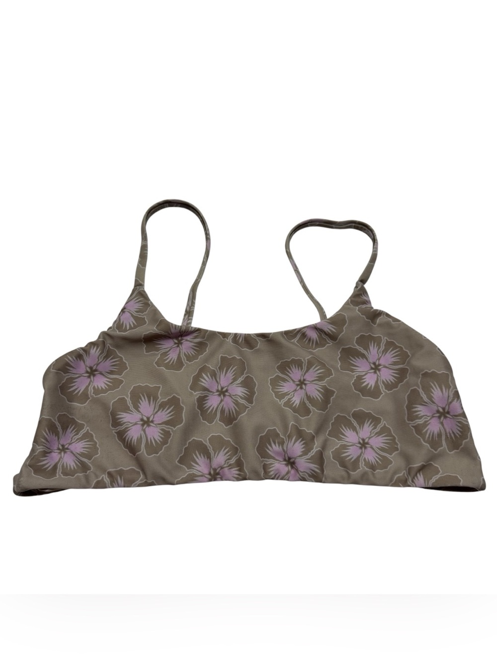 LOKAHI Swimwear Neutral Tropical Floral Printed Scoop Neck Bikini Swim Top